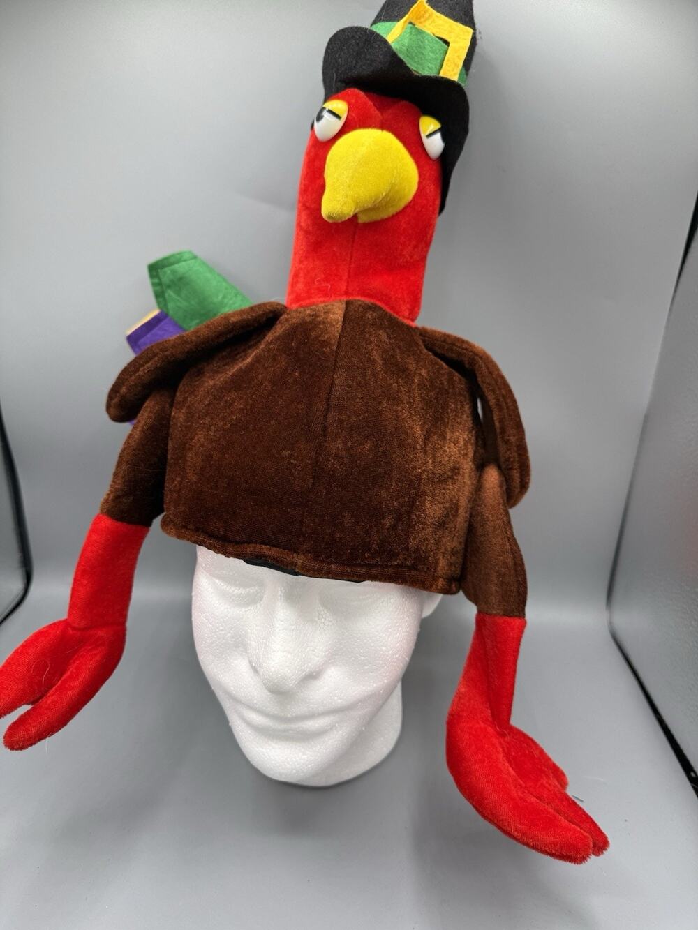 Thanksgiving Turkey Plush Hat Pilgrim Costume Funny Novelty Adult One Size